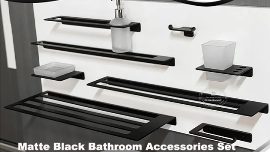 Conjunto de hardware de banho moderno, 6 peças, luxo moderno, preto fosco, produtos de banheiro, acessórios de banho